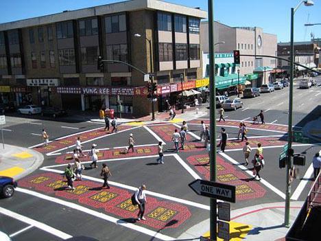 Pedestrian Scramble Safety Benefits: Provides an exclusive pedestrian phase with no concurrent traffic movements to reduce conflicts between pedestrians and