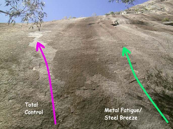 *STEEL BREEZE 105m 20 (route photo p19) This climb represented a new level of difficulty for slabs at Booroomba and it was a couple of years before a harder route was established (also by Roark).