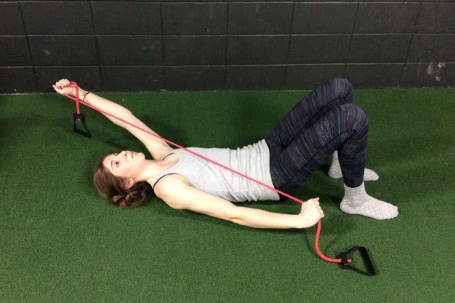3 BAND DIAGONAL WITH BREATHING 1. Lie on your back with your knees bent and heels in the ground. 2.