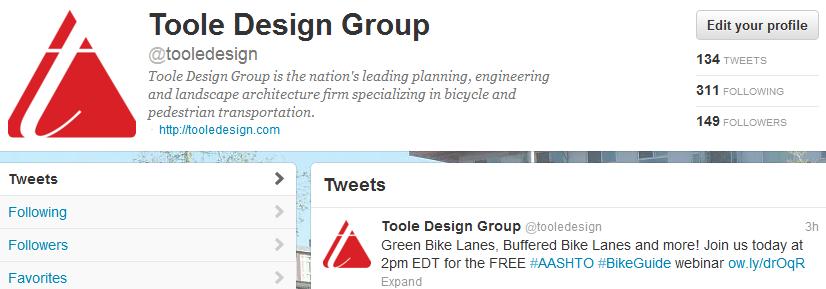 FOLLOW THE CONVERSATION ON TWITTER Toole Design Group is