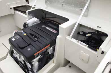Valiant Dark Navy Blue hull Black frame and tinted window package including opening side windows in wheelhouse Stainless steel pulpit Deck hardware package comprising stainless steel mid ship cleats,