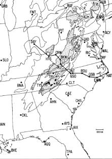 Appalachian Cold Air Damming Median annual hours of freezing rain 1976 1990