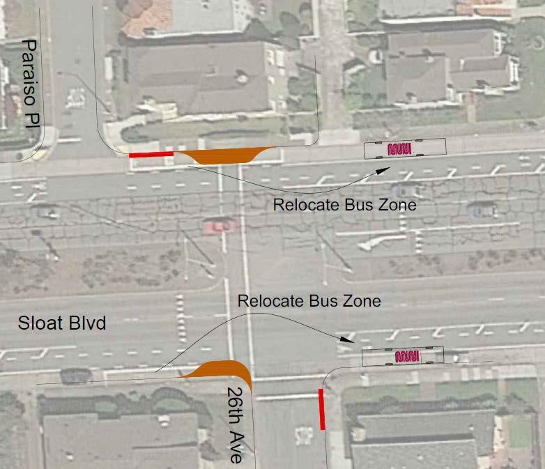 Sloat Blvd and 26 th Ave Moving bus zones provides space