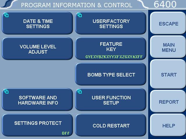 4 Menu Descriptions Program Information and Control Menu Software and Hardware Info: This screen displays important information such as the main software version, I/O board information, CPU