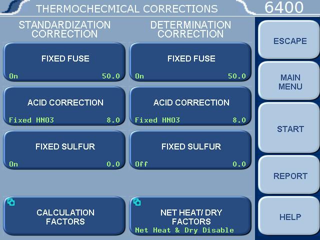 4 Menu Descriptions Thermochemical Corrections Menu Acid Correction: Press this key on the LEFT side to toggle between Fixed HNO 3, Calculated HNO 3, Entered Total, Entered HNO 3, and Fixed Total for