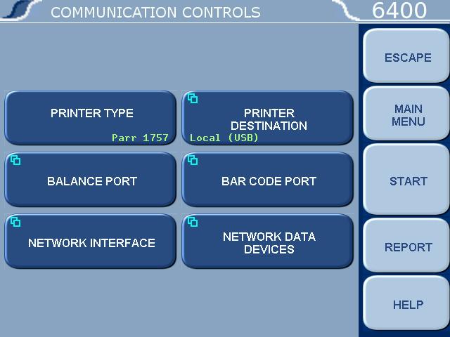 6400 Menu Descriptions 4 Communication Controls Menu Customize Balance Setting. Sets the communication parameters for the balance port.