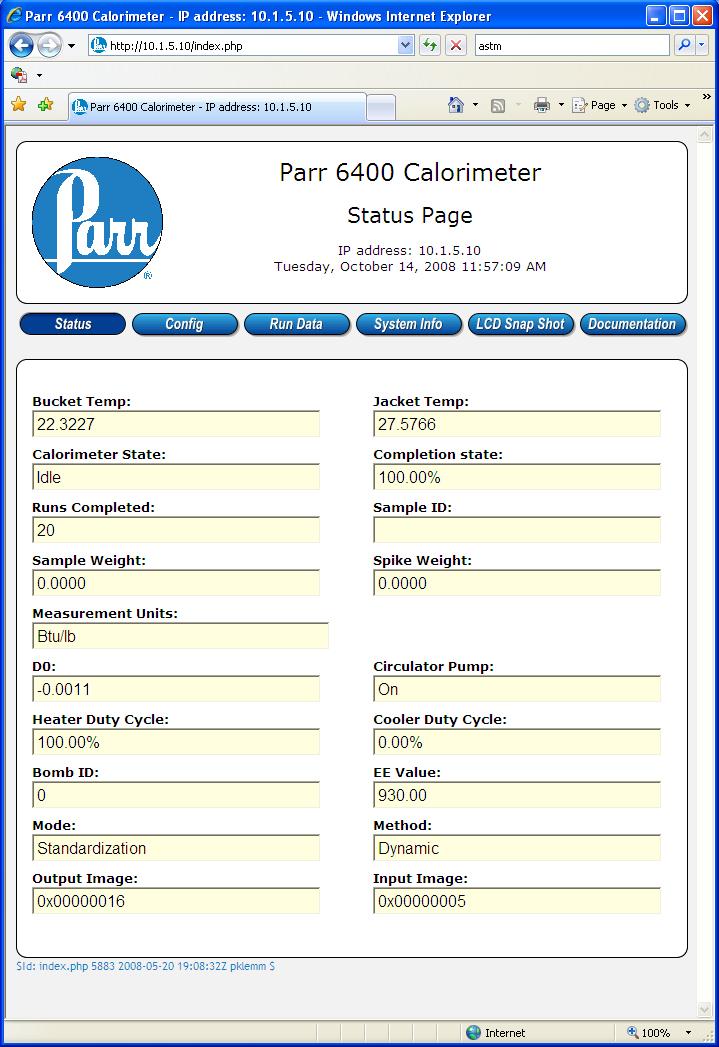 8 Computer Communications The calorimeter offers a web server service. Test reports can be viewed with a web browser using a URL of the following form.