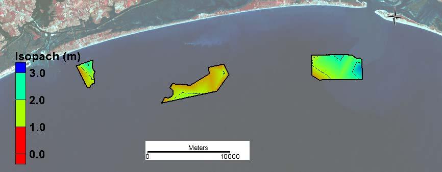 Figure - Proposed borrow areas and borehole locations Figure 0- Borrow area isopach The existing grid bathymetry was