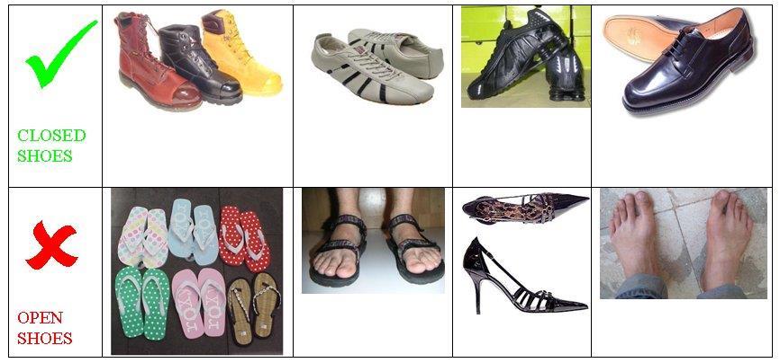 Essentials for safety and health in laboratory Closed shoes Section