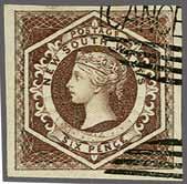 Each stamp, or uniquely in the case below, Plate Proof, was cancelled by the "CANCELLED" obliterator as used on the 'Colon' issues of Chile.