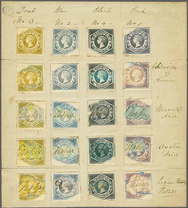 36 221 Corinphila Auction 23 November 2017 6083 6083 1854/59: Perkins Bacon Archive sheet, with 20 Proof examples of the Garter 6 d.