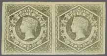 greyish brown, imperforate, a superb unused horizontal pair, of excellent colour and with large even margins all round, small part og. A very rare and attractive multiple Gi = 3'200+.