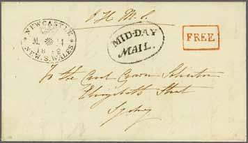 (April 13, 1848) well struck in red. Initially issued in 1838, the embossed seal was applied at 2 d. per letter-sheet to cover the local rate within Sydney.