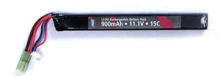 LI-PO, single stick Despite its small size it still packs 1300mAh. It comes in a handy storage box.