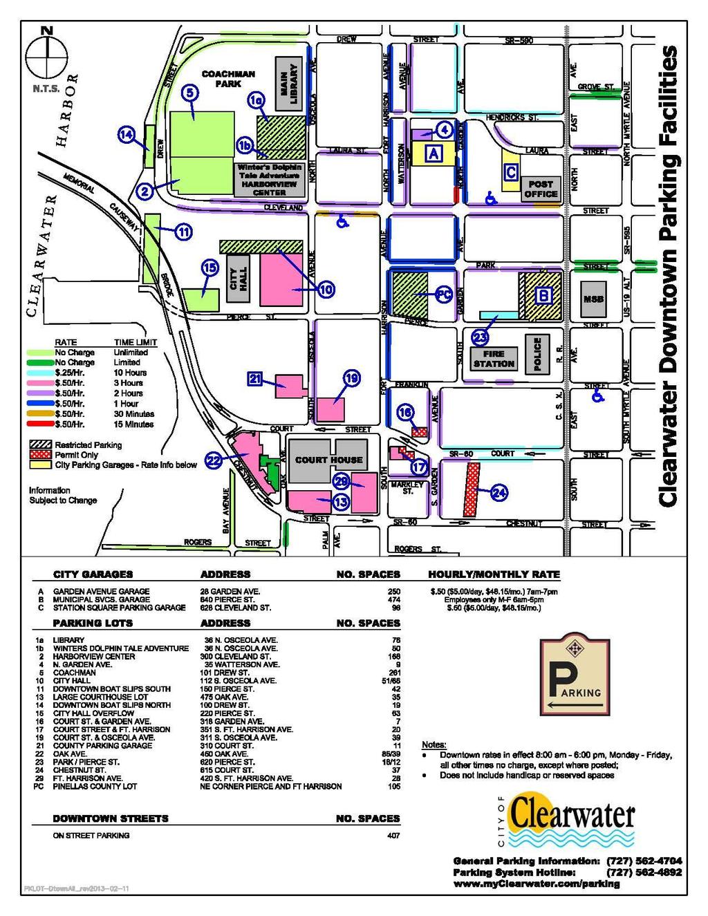 Parking Information Arrive early to secure one of the 425 FREE parking spots at Coachman Park - entrance via Cleveland St. or Osceola Ave.