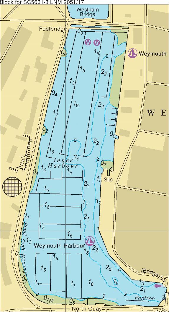 L2051/17 ENGLAND South Coast Weymouth Harbour Depths. NM Block. Source: Weymouth Harbour Chart: SC5601 8 (Panel B, Weymouth Harbour) ETRS89 DATUM the accompanying block, centred on: 50 36' 577N.