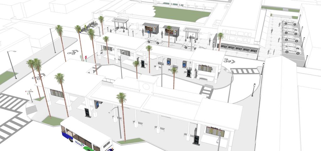 (Mobility Hub Concept) 1 11 1 1 10 8 9 DURING PEAK HOURS 1 DURING OFF-PEAK HOURS WALKWAYS ENHANCED TRANSIT WAITING AREAS DISABLED PARKING PACKAGE DELIVERY 1 Improved Streetscaping Shaded Seating