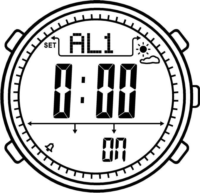 B B 3.3 Alarm clock mode Under time mode, press button B two times to enter alarm clock mode.