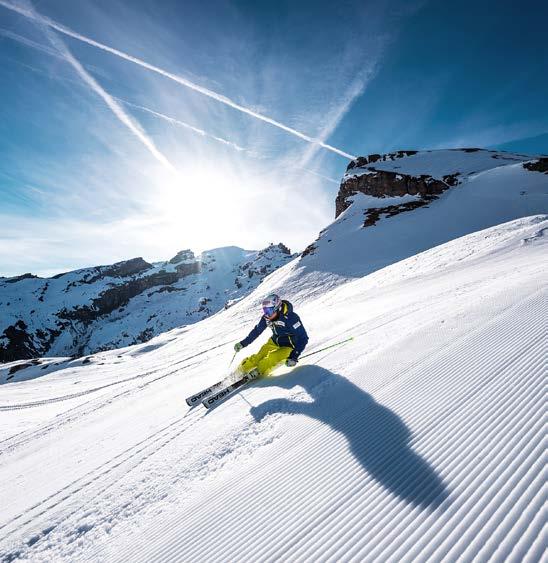 TITLIS ACTIVITIES 5 SKIING AND SNOWBOARDING 82 kilometres of varied slopes 2000 metres altitude difference longest down-hill run covers more than 12 km most pistes are snow-sure from December April