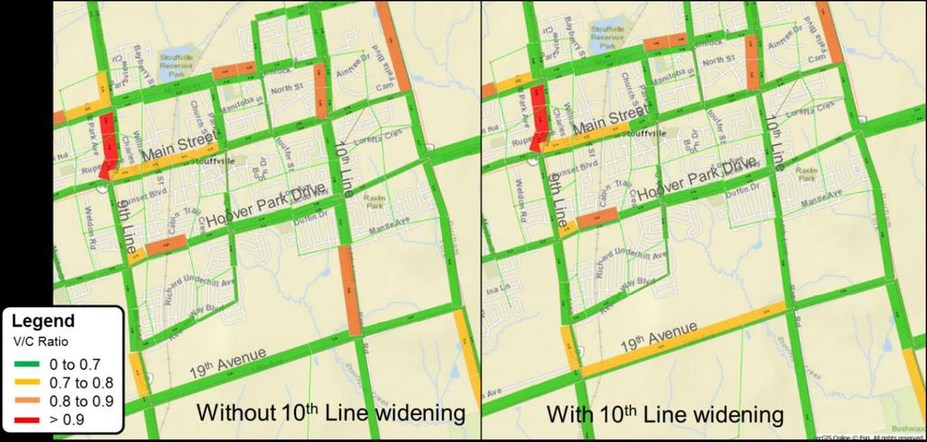 Based on this analysis, the reduced volumes will result in a marginal improvement to unsignalized intersection operations at Highway 48 and Lakeshore Road, as estimated by the traffic model.