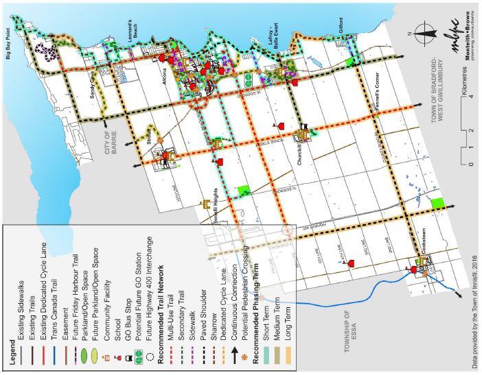 Approximately 218 km of new pedestrian and cycling facilities are recommended for the ultimate active transportation network as shown in Exhibit 2-8.
