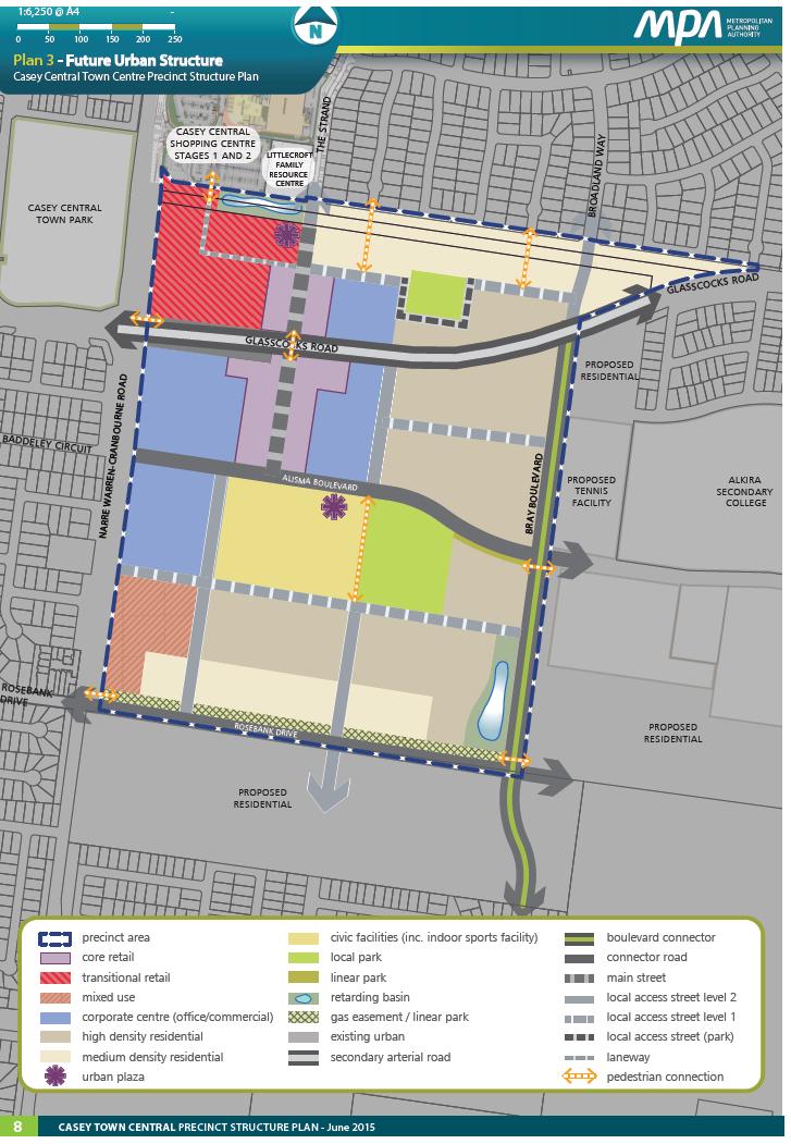 Figure 1-2 PSP: draft Future Urban Structure As outlined in Figure 1-2, the PSP area is bounded by Narre Warren-Cranbourne Road to the west Rosebank Drive to the south, Bray Boulevard to the east and