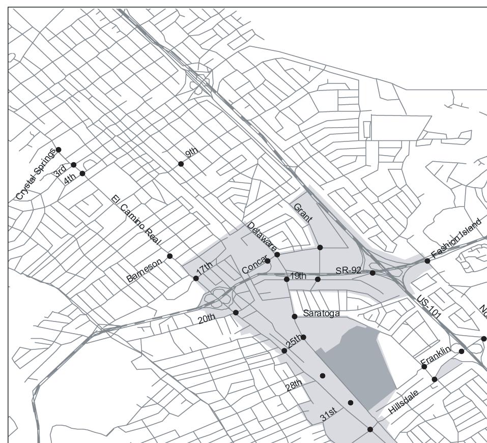 San Mateo Belmont Ralston N City Boundary Study Intersections Corridor Plan Area Bay Meadows Project Site Source: Hexagon Transportation Consultants,