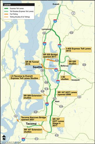 Given the success of the tolling on the SR 520 Bridge, other toll facilities are being constructed or planned in the state as shown in Figure 27.