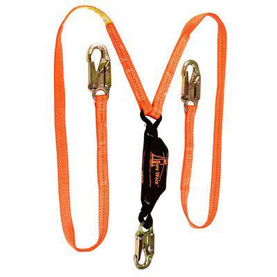 The energy absorbing lanyard is a flexible rope or webbing with an energy