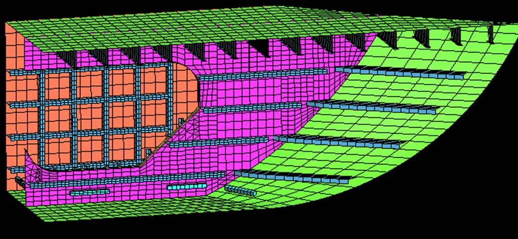 simulating possible damage and failure scenarios the tank may experience over its life Figure 2 View of the tank geometry showing the boundary element mesh on the surface of the structure In general
