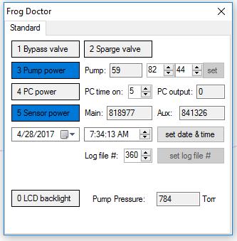Section 8: Troubleshooting Continued 8.5. REALLY USEFUL FEATURES Frog Doctor Frog-Doctor provides the ability to turn valves and pumps on and off without performing sample runs.