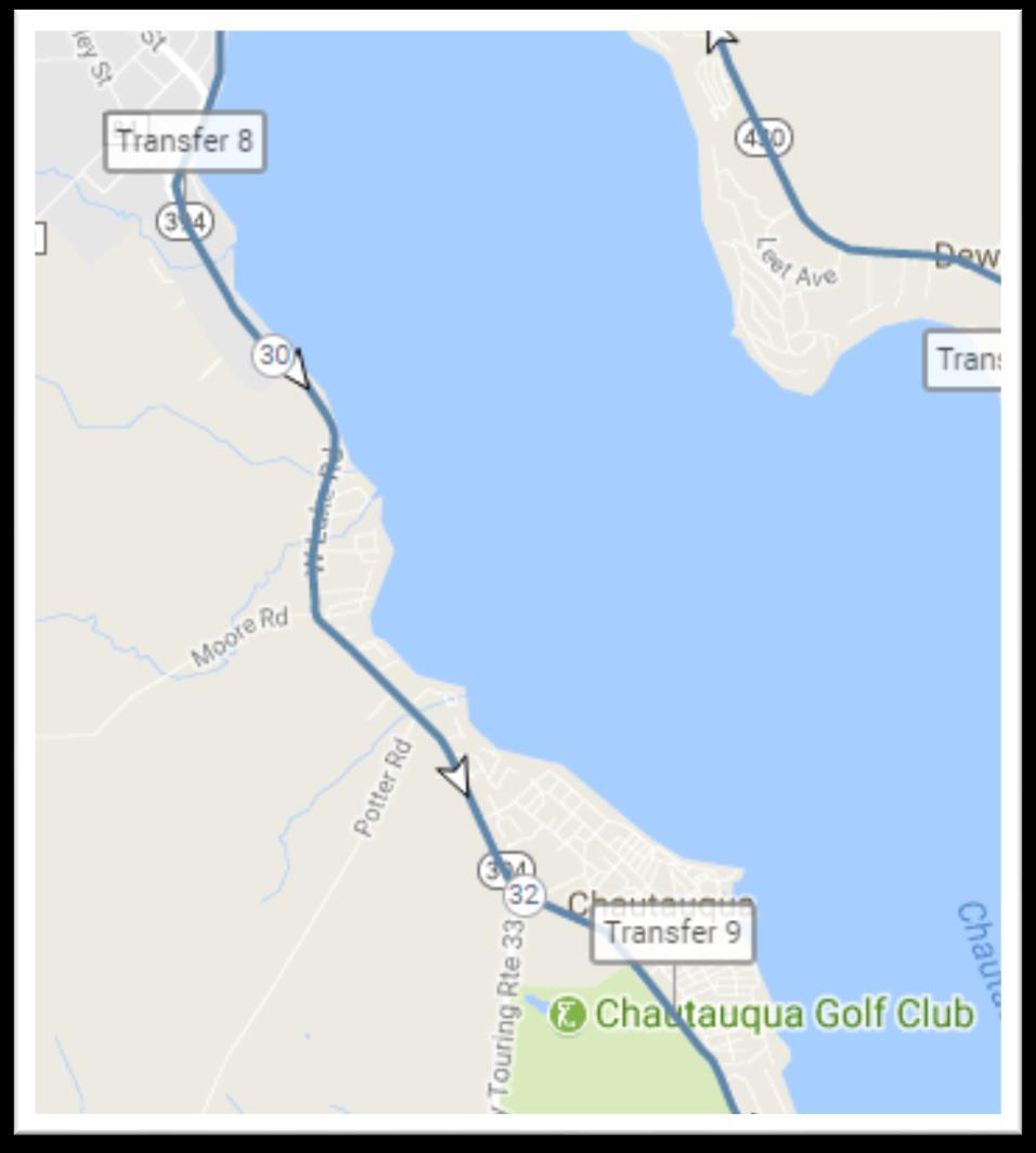Leg 9: Mayville Lakeside Park to Chautauqua Institution (South Lot) 3.13 miles Easy 177 feet vertical ascent Restrooms Portos near transfer point Running Directions Miles Directions / Notes 29.