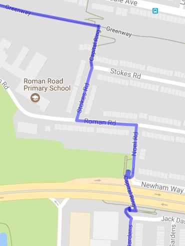Look for Brampton Manor Academy on the right. After this, you need to take the first exit from the Greenway on the right.