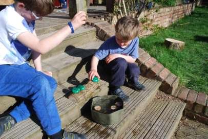a couple of pebbles and a couple of pieces of wood - it may stimulate a conversation about why some frogs float and others sink.