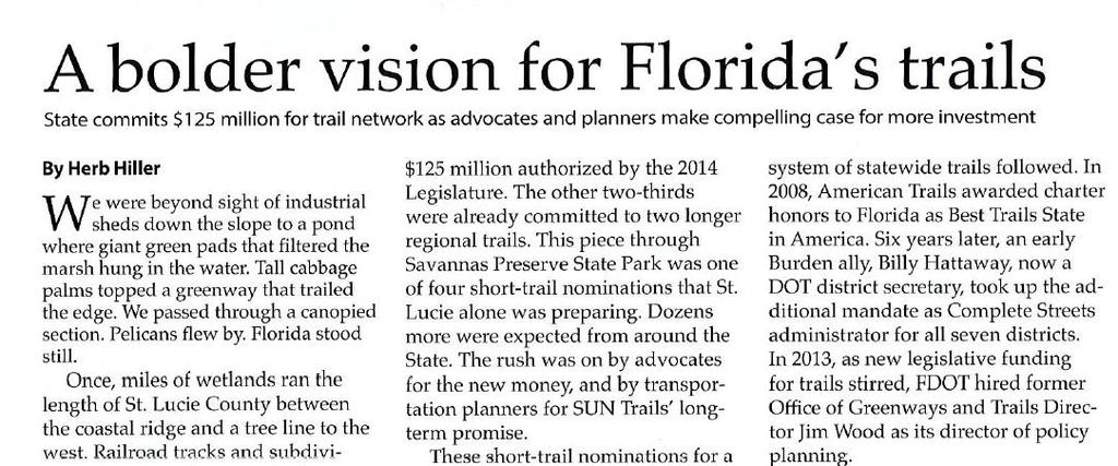 networks for FDOT SUNTrail Funding - $13 Million allocated for 2017