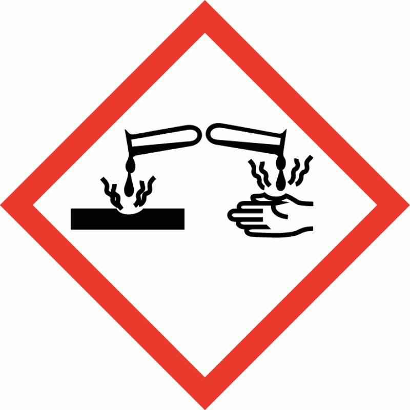 Pictogram Signal word Hazard statements Precautionary statements Contains Danger H314 Causes severe skin burns and eye damage. P260 Do not breathe vapour/spray.