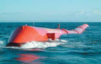 3Attenuator: a) The Pelamis Wave Energy Converter is a semi-submerged, articulated structure composed of cylindrical sections linked by hinged joints.