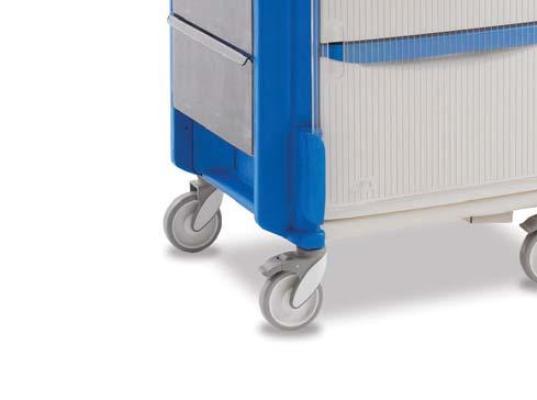 lightweight polymer drawers, depths 76, 152, 229 & 305mm, (max load 24kg) attending an emergency situation Two tone colour keyway 125mm castors, 2 off braking Dimensions Drawers - 514 x 432 x