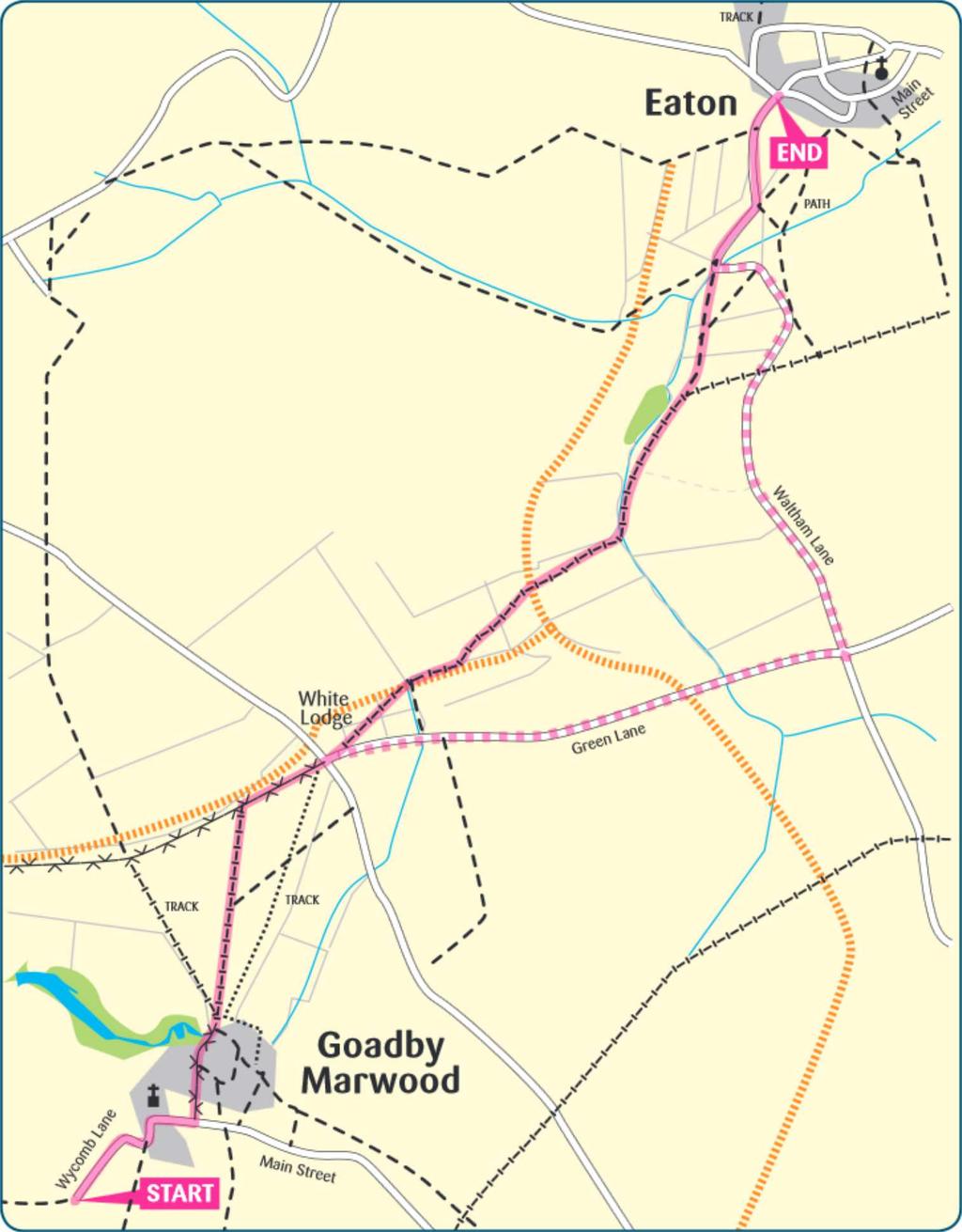 Goadby Marwood to Eaton A mixture of arable and pasture land.
