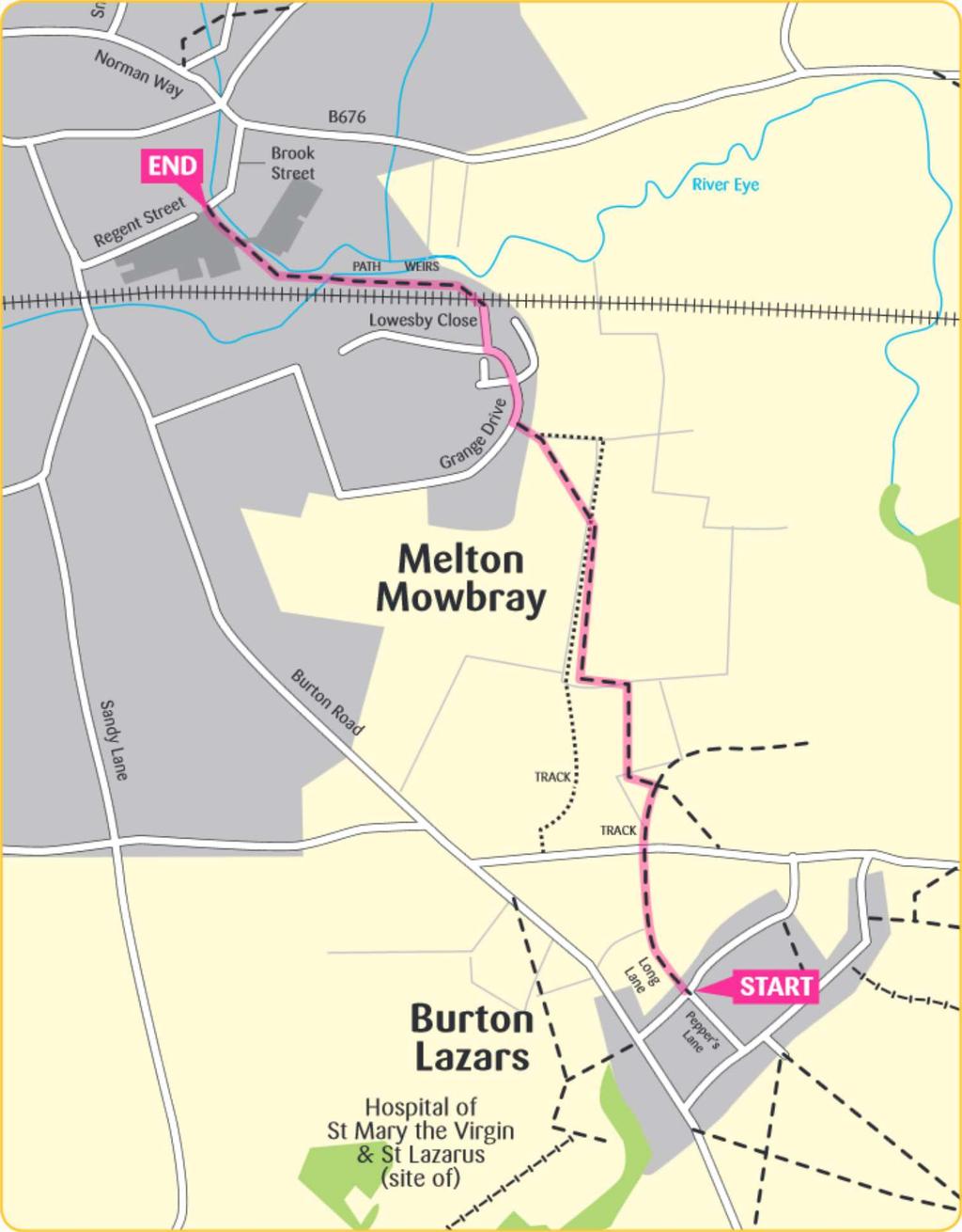 Burton Lazars to Melton Mowbray (1¾ miles/ 2¾ km) Gently undulating