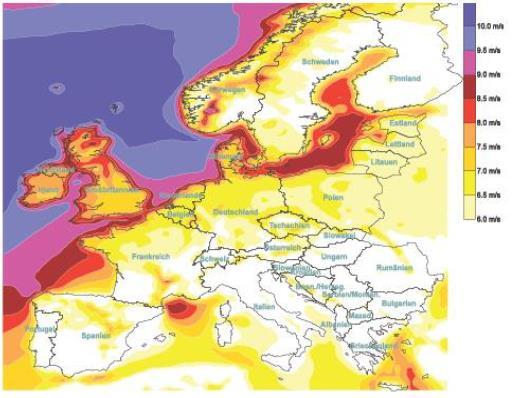 Floating Offshore Wind: French Mediterranean coasts potential Wind Map The Golfe du Lion wind field is considered as one of the most suited for wind energy production (wind regularity) The existing