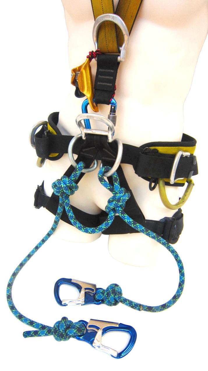Q34. Some rope access operators integrate a custom lanyard assembly into their harness which remains always attached and ready for use.
