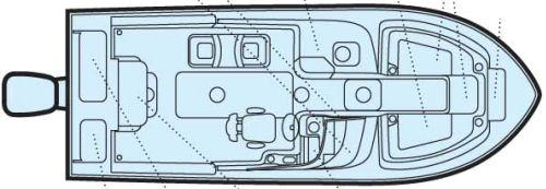 The layout plan of the Grady White Freedom 225. Major Features Freshwater Shower. A cockpit freshwater shower is standard. 2 Large Fishboxes. These boxes are both insulated.