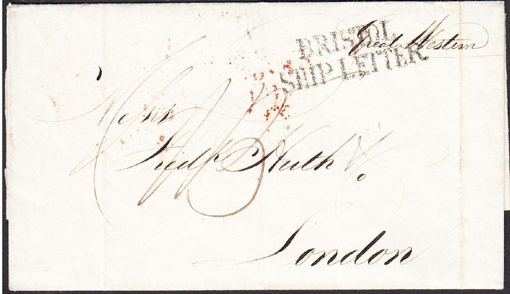 1839 wrapper New York to London with ms Great Western and on front fine strike