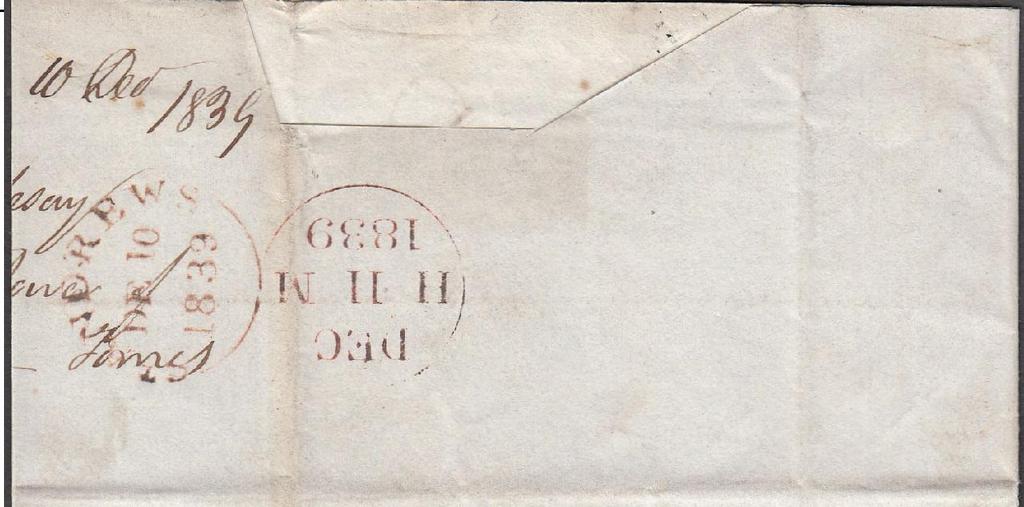 60. 1839/1840 UNIFORM 4D POST/ST. ANDREWS SCOTLAND. Letter from Fiddinch St.