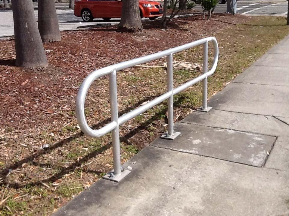 22 Various locations along the corridor Hand rail on the sidewalk Place rail on footer outside sidewalk The team noted inconsistent hand rail