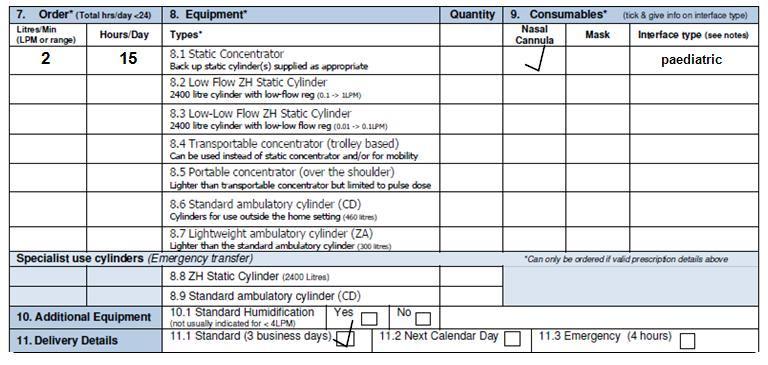 11 - Sample HOOF prescriptions 11.1 Standard Concentrator Order (fixed LPM) No need to specify quantity of concentrators required, regardless of flow BOC will calculate.