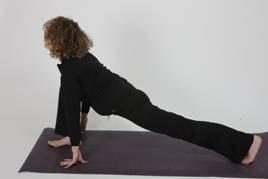P.8 Sun Salutation on the Right Side cont. s you exhale curl your toes under, lift your knees from your mat and move back into the Downward Facing Dog posture (E).
