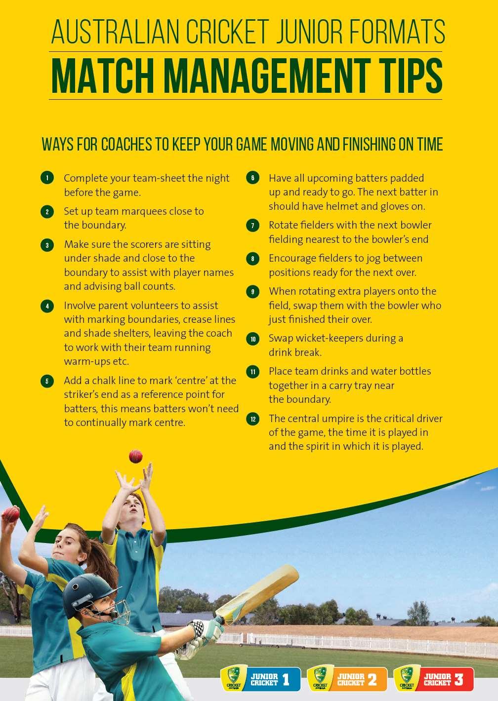 MATCH MANAGEMENT TIPS Ways for coaches to keep your game moving and finishing on time.