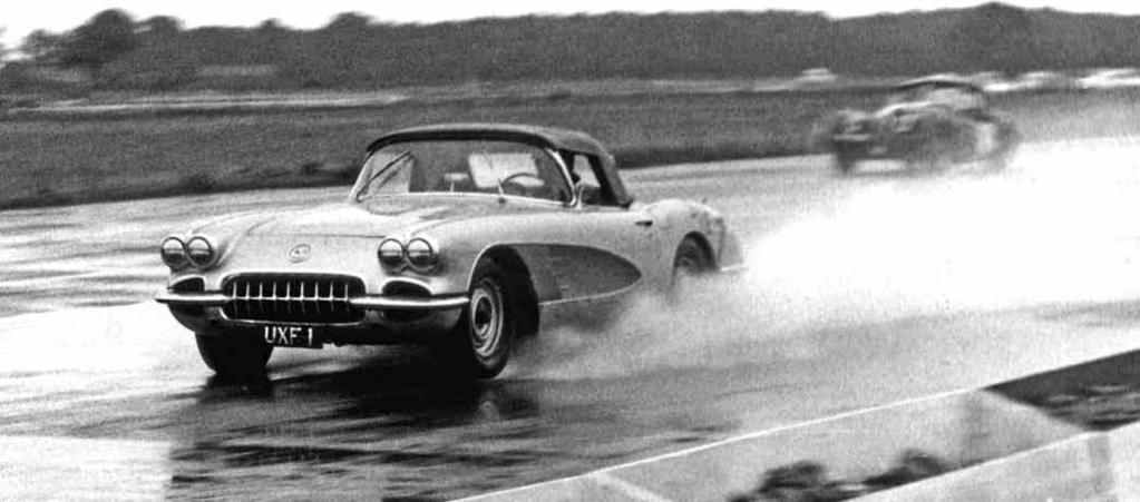 British drag racing the early years Drag race! The Corvette s way ahead but that Jaguar is looking for a win, charging hard at the top end, despite the flooded track.